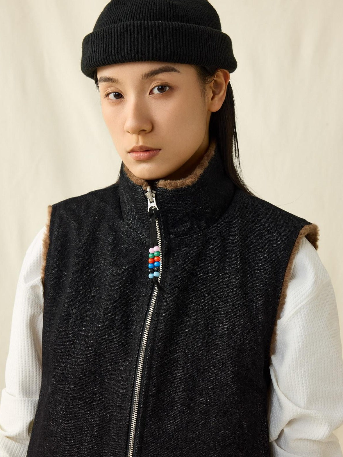 SUPERTOFU Cozy Cotton Warmth Loose Fit Stand Collar Zip Front Youth Casual Brown Vests