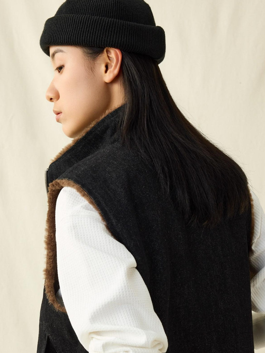 SUPERTOFU Cozy Cotton Warmth Loose Fit Stand Collar Zip Front Youth Casual Brown Vests