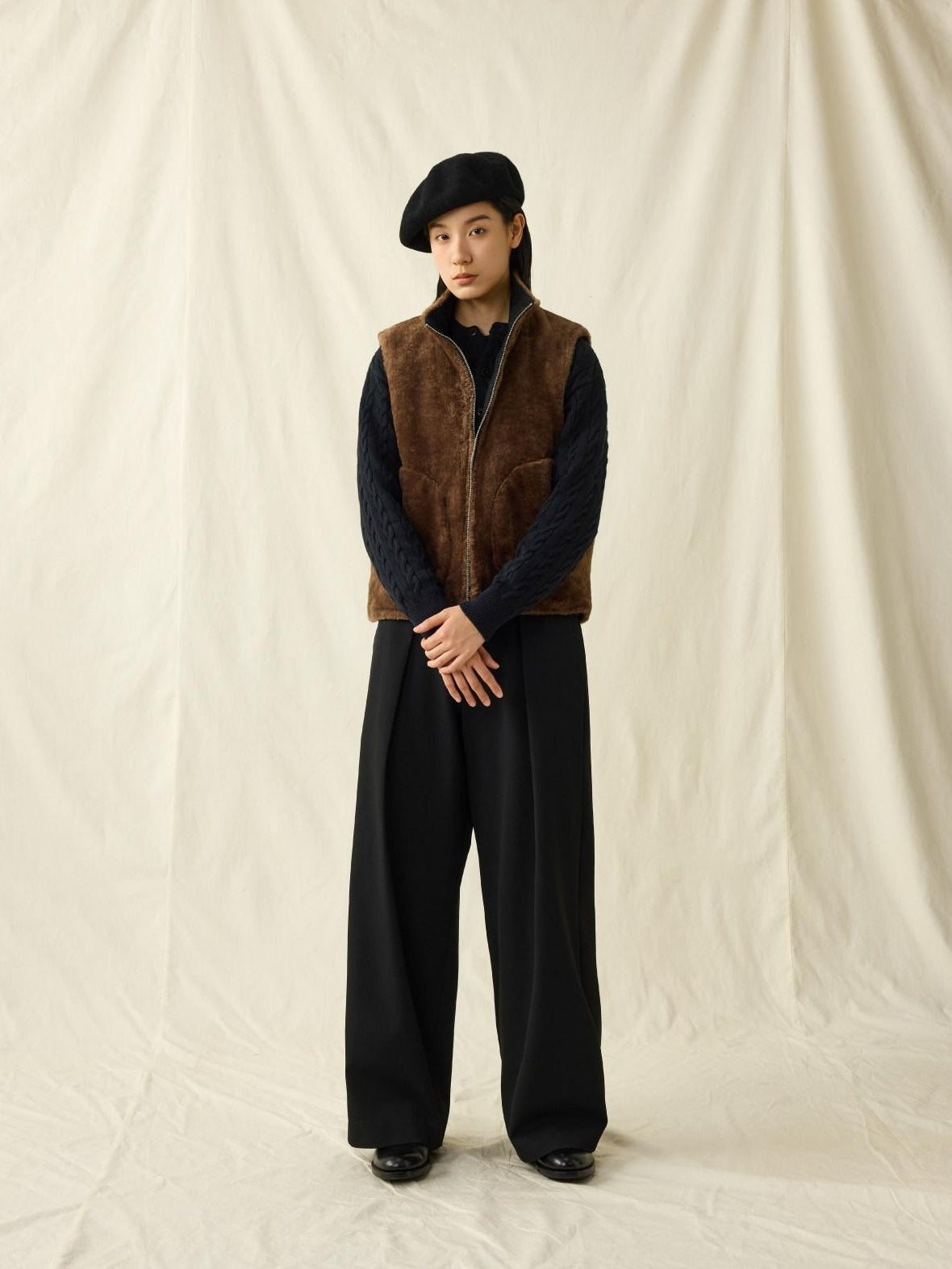 SUPERTOFU Cozy Cotton Warmth Loose Fit Stand Collar Zip Front Youth Casual Brown Vests