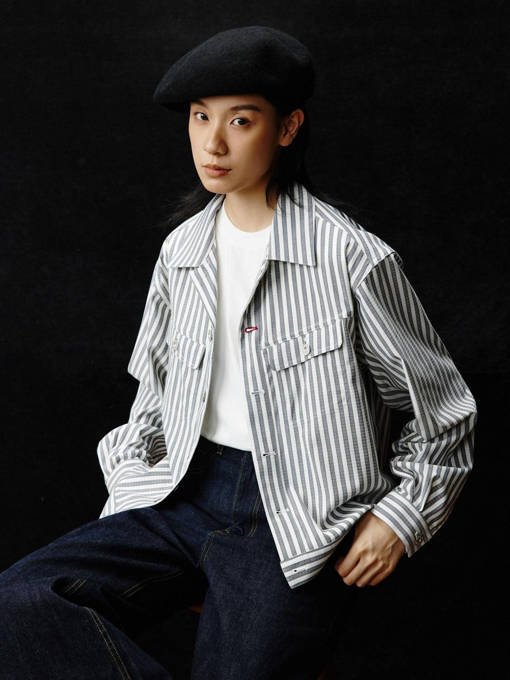 SUPERTOFU Cropped Exposed Stitch Vintage Long Sleeve Unisex Striped Polyester Shirts