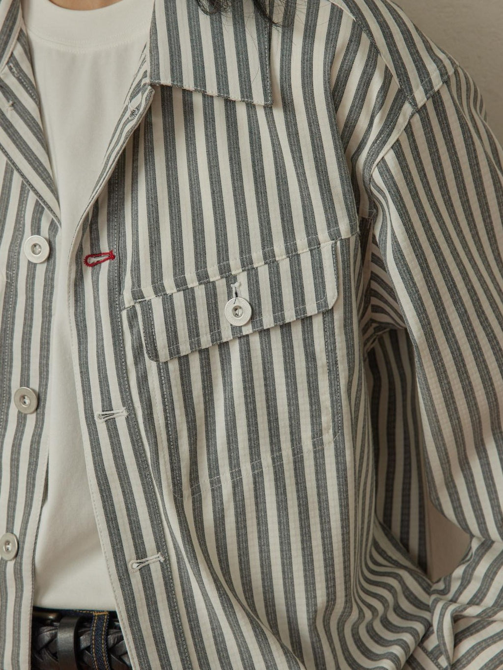 SUPERTOFU Cropped Exposed Stitch Vintage Long Sleeve Unisex Striped Polyester Shirts