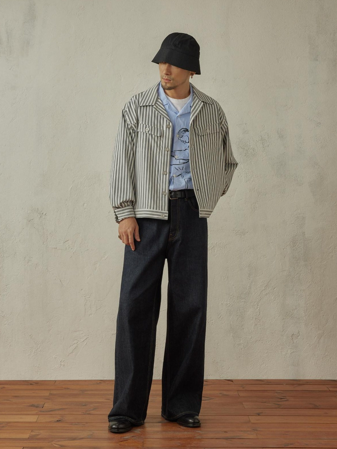 SUPERTOFU Cropped Exposed Stitch Vintage Long Sleeve Unisex Striped Polyester Shirts