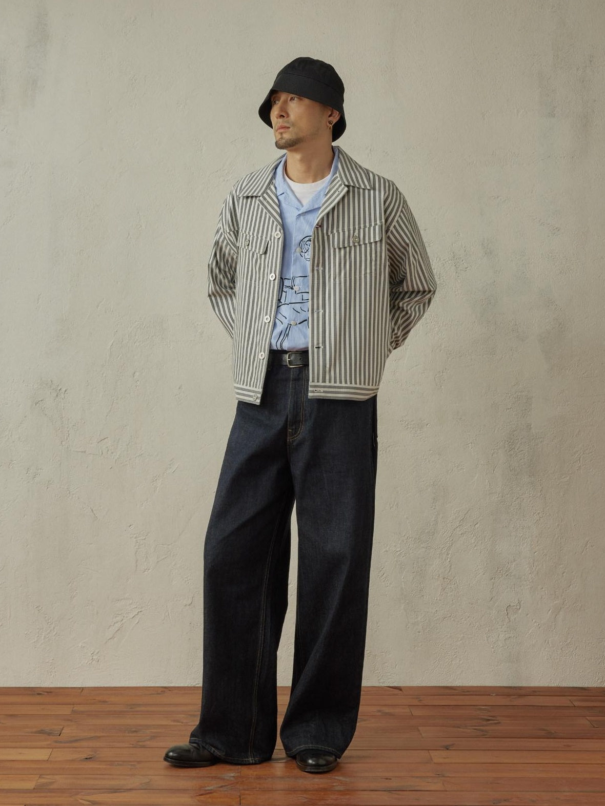 SUPERTOFU Cropped Exposed Stitch Vintage Long Sleeve Unisex Striped Polyester Shirts