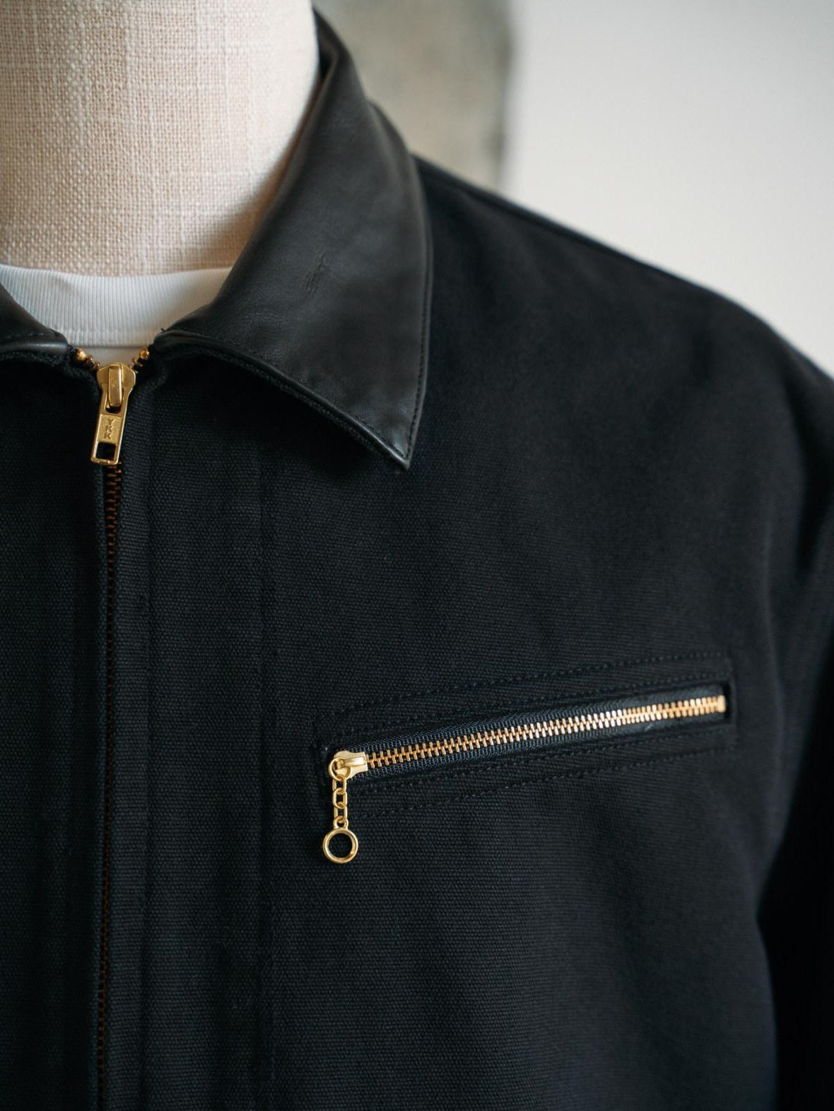 SUPERTOFU Distressed Genuine Leather Vintage Unisex Black Zip Utility Jackets