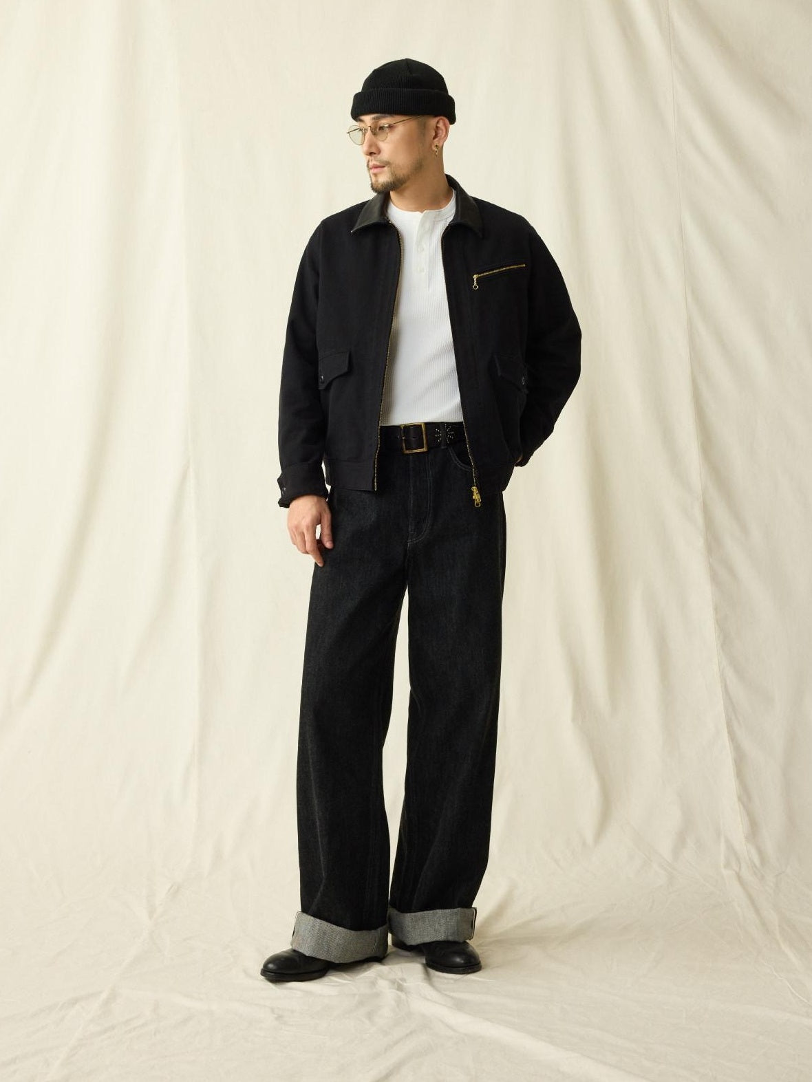 SUPERTOFU Distressed Genuine Leather Vintage Unisex Black Zip Utility Jackets