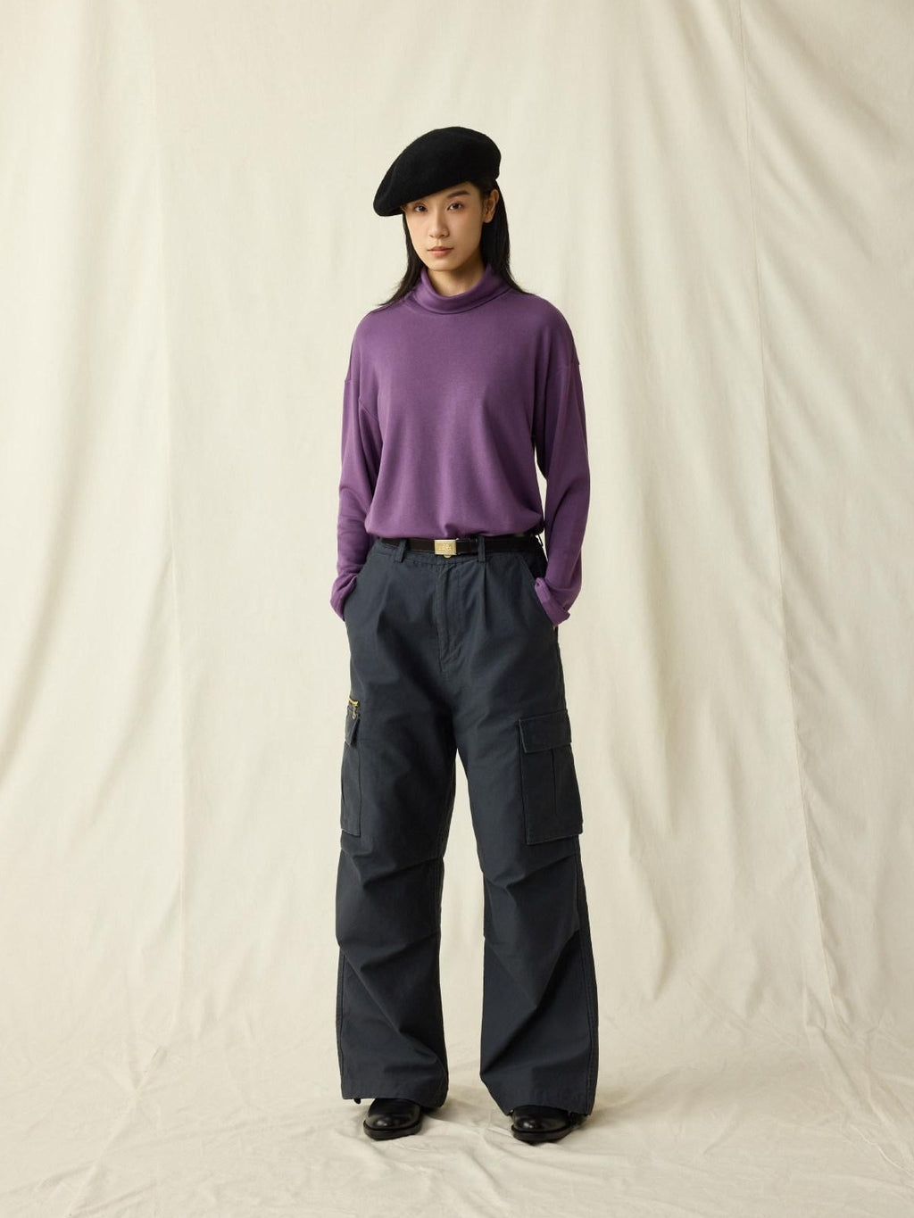 SUPERTOFU Distressed Loose Fit Cargo Workwear Unisex Gray Cotton Zipper Fly Straight Pants