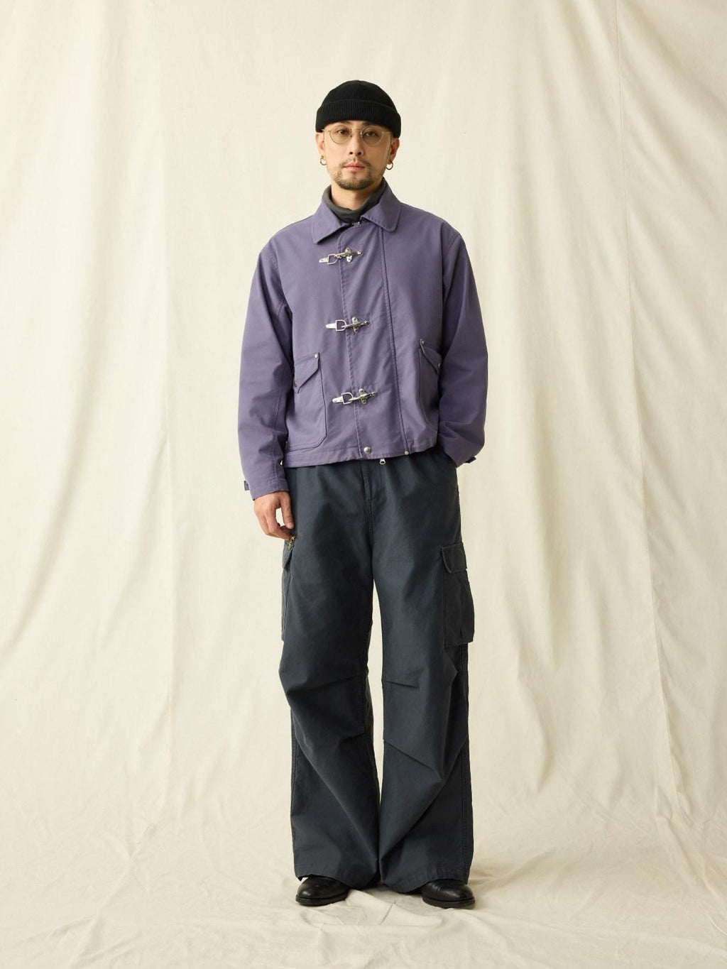 SUPERTOFU Distressed Loose Fit Cargo Workwear Unisex Gray Cotton Zipper Fly Straight Pants