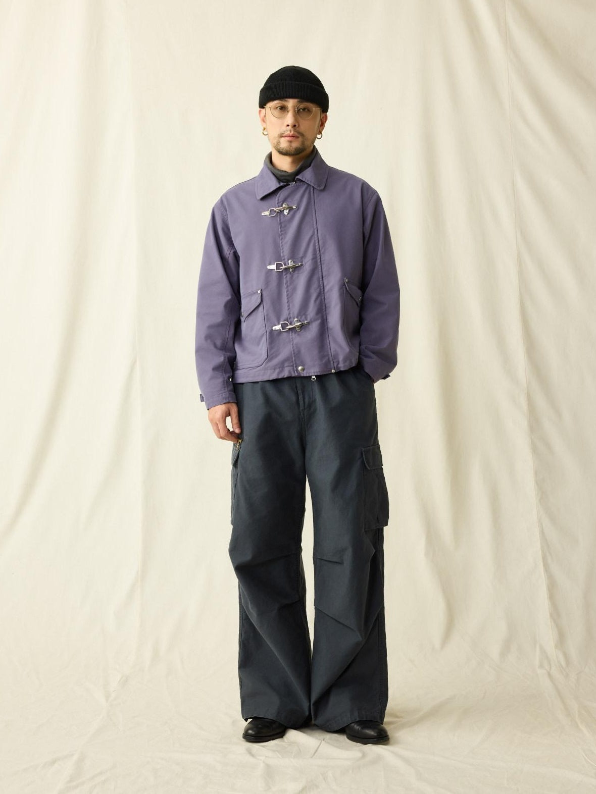SUPERTOFU Distressed Loose Fit Cargo Workwear Unisex Gray Cotton Zipper Fly Straight Pants