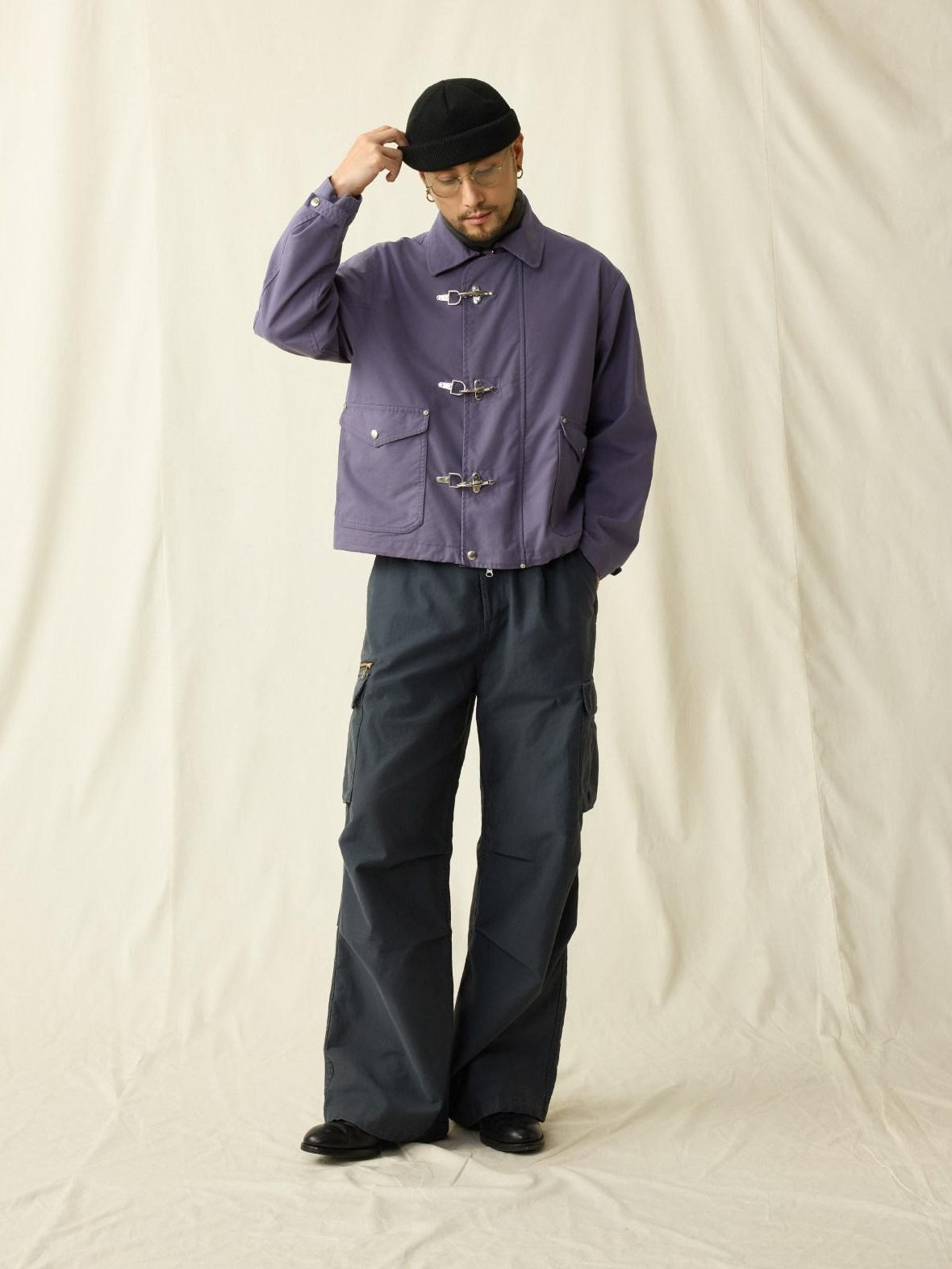 SUPERTOFU Distressed Loose Fit Cargo Workwear Unisex Gray Cotton Zipper Fly Straight Pants