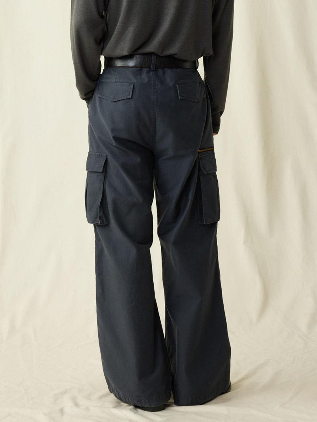 SUPERTOFU Distressed Loose Fit Cargo Workwear Unisex Gray Cotton Zipper Fly Straight Pants