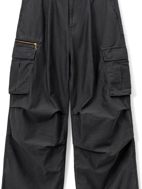 SUPERTOFU Distressed Loose Fit Cargo Workwear Unisex Gray Cotton Zipper Fly Straight Pants