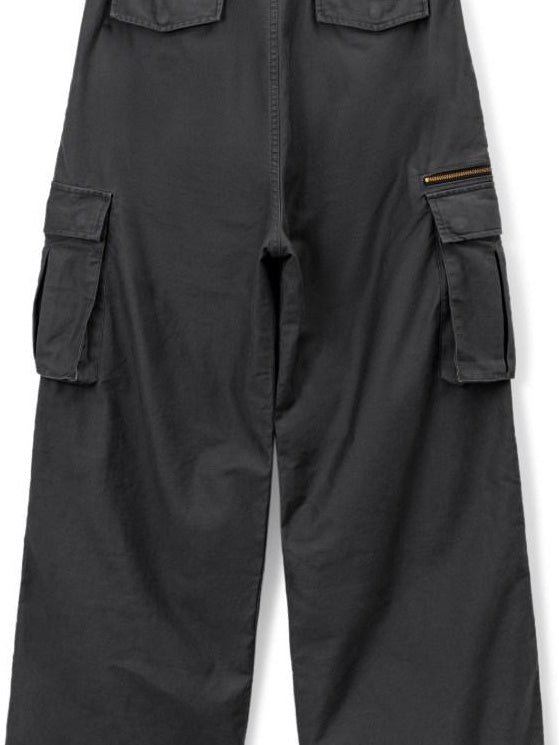 SUPERTOFU Distressed Loose Fit Cargo Workwear Unisex Gray Cotton Zipper Fly Straight Pants