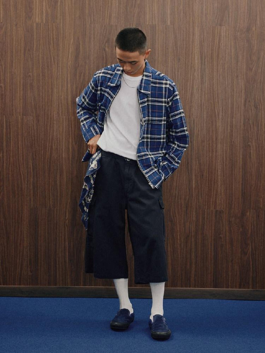 SUPERTOFU Distressed Oversized Retro Plaid Zip Cardigan Unisex Youth Cotton Shirts