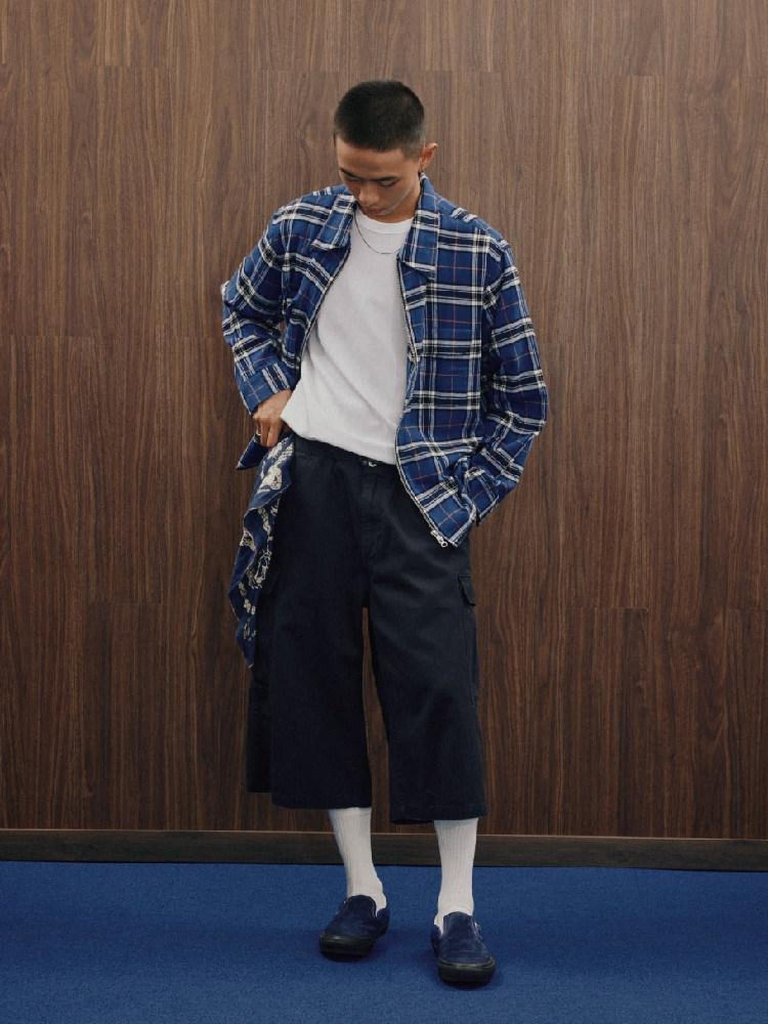 SUPERTOFU Distressed Oversized Retro Plaid Zip Cardigan Unisex Youth Cotton Shirts