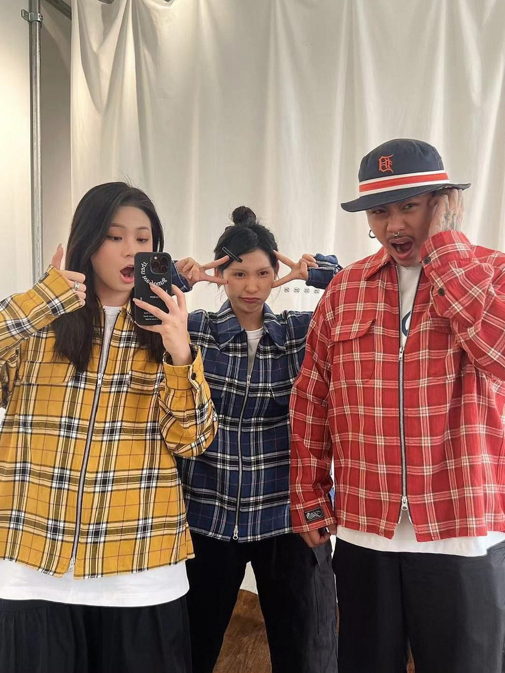 SUPERTOFU Distressed Oversized Retro Plaid Zip Cardigan Unisex Youth Cotton Shirts