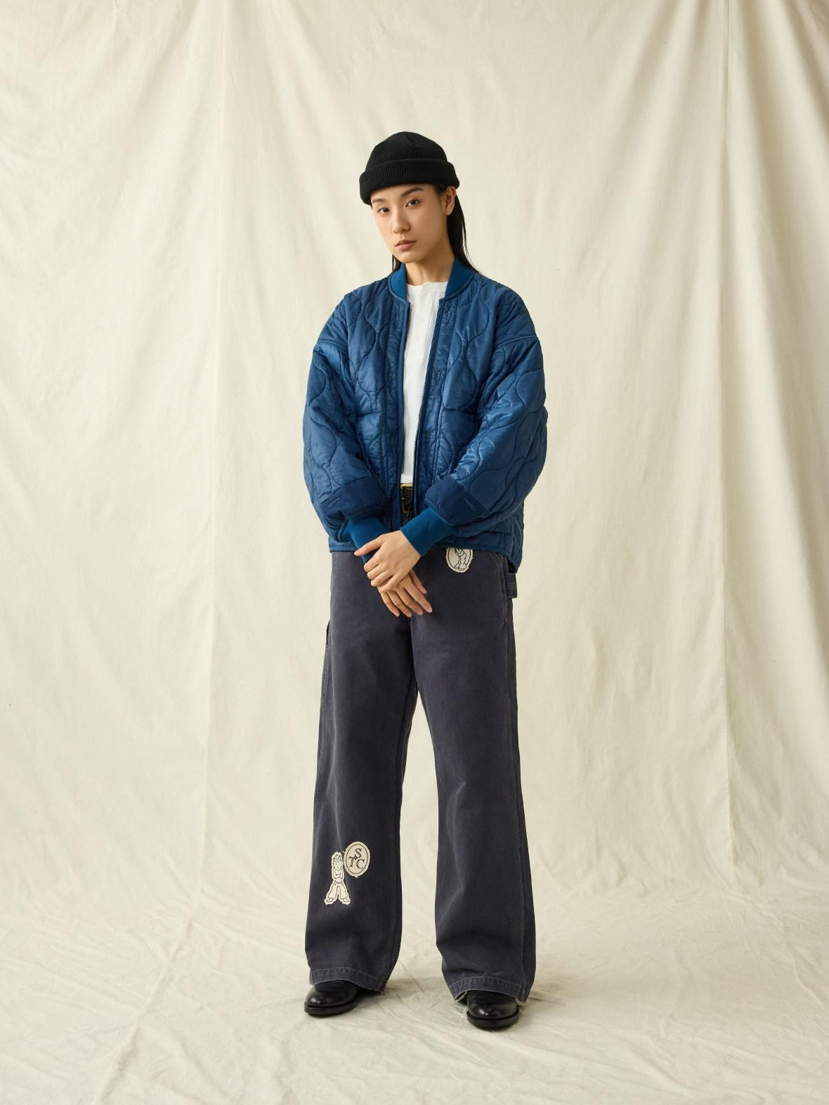 SUPERTOFU Distressed Straight Leg Vintage Unisex Cotton 100Percent Gray Purple Chinos