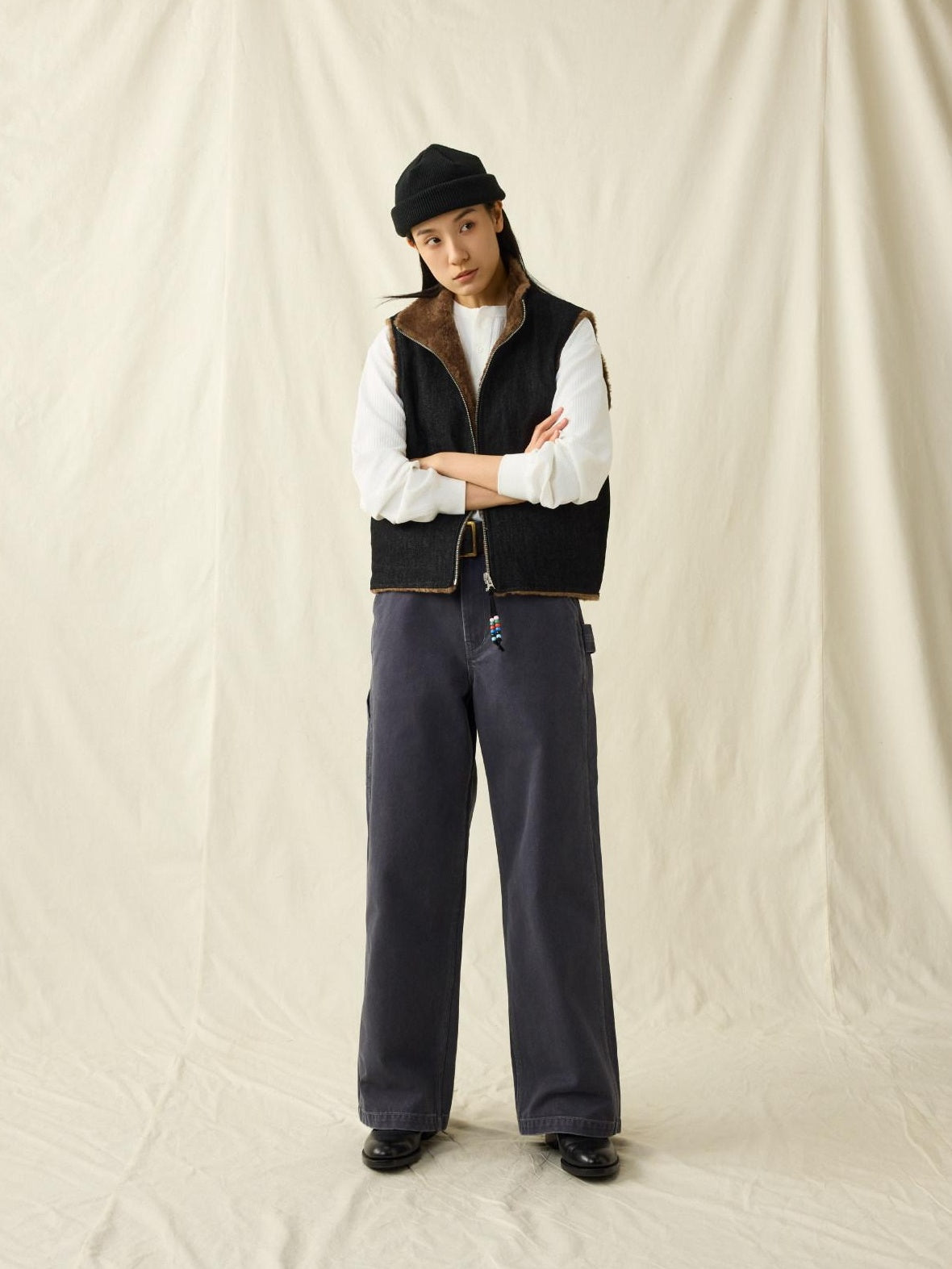 SUPERTOFU Distressed Straight Leg Vintage Unisex Cotton 100Percent Gray Purple Chinos