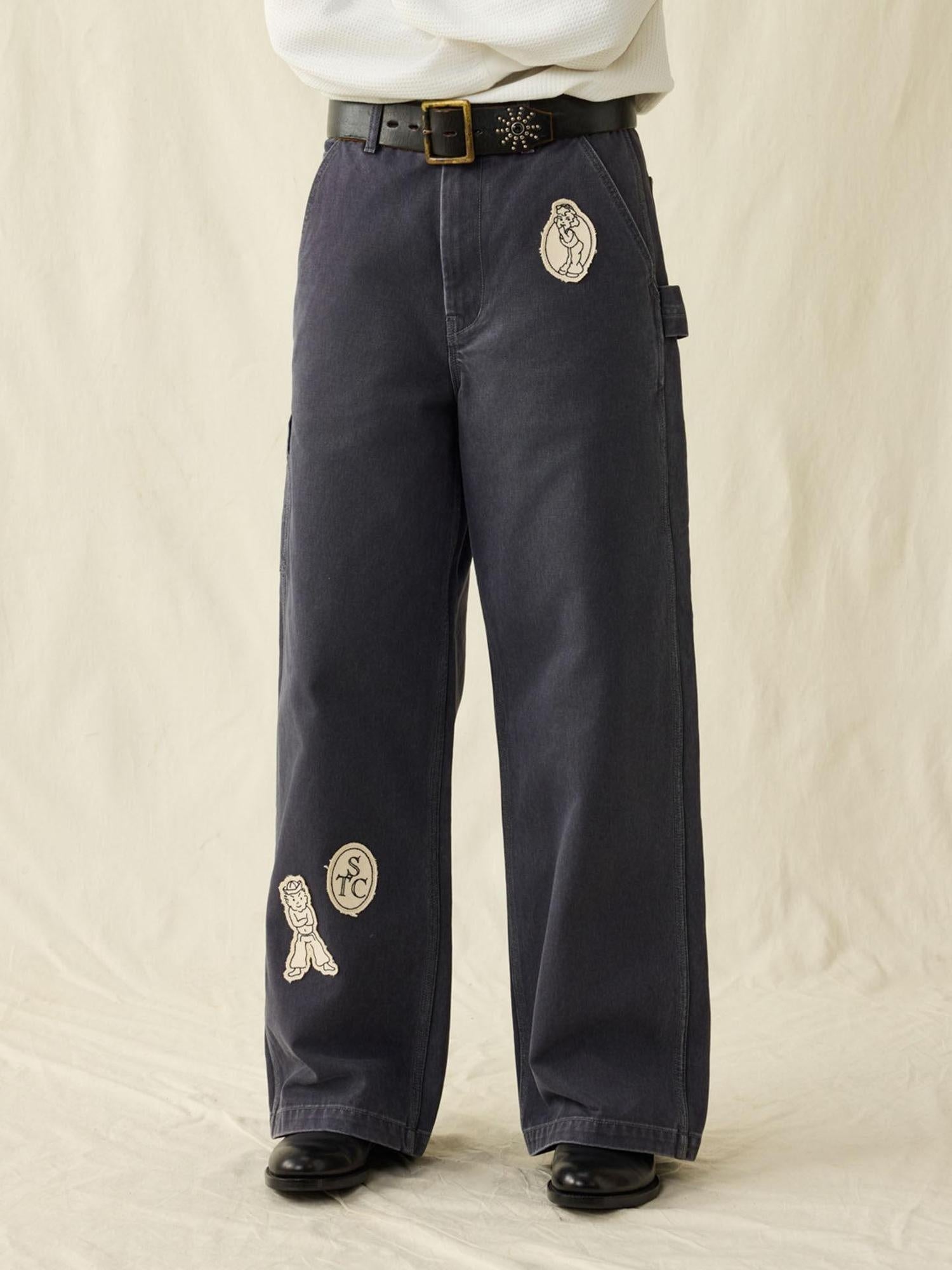 SUPERTOFU Distressed Straight Leg Vintage Unisex Cotton 100Percent Gray Purple Chinos
