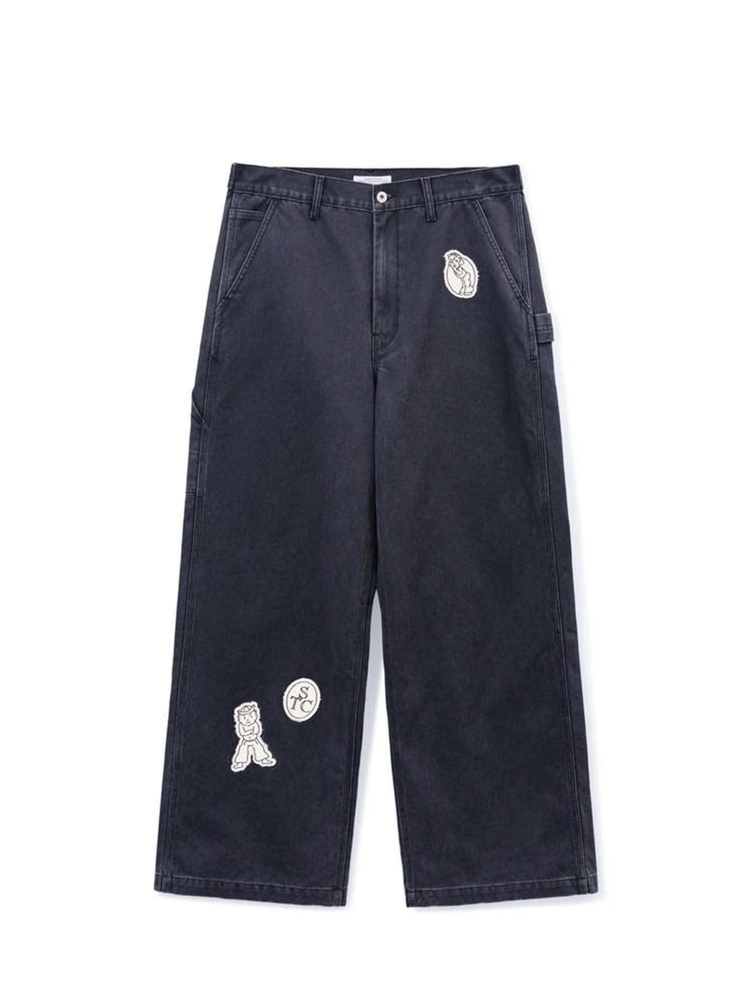 SUPERTOFU Distressed Straight Leg Vintage Unisex Cotton 100Percent Gray Purple Chinos