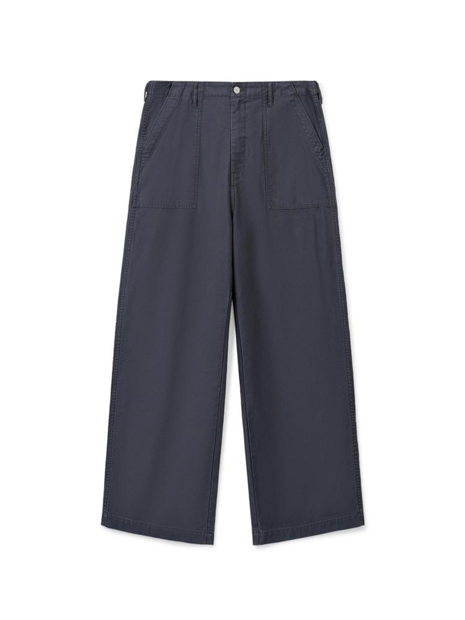 SUPERTOFU Distressed Vintage Mid Rise Cotton Unisex Solid Deep Gray Straight Pants