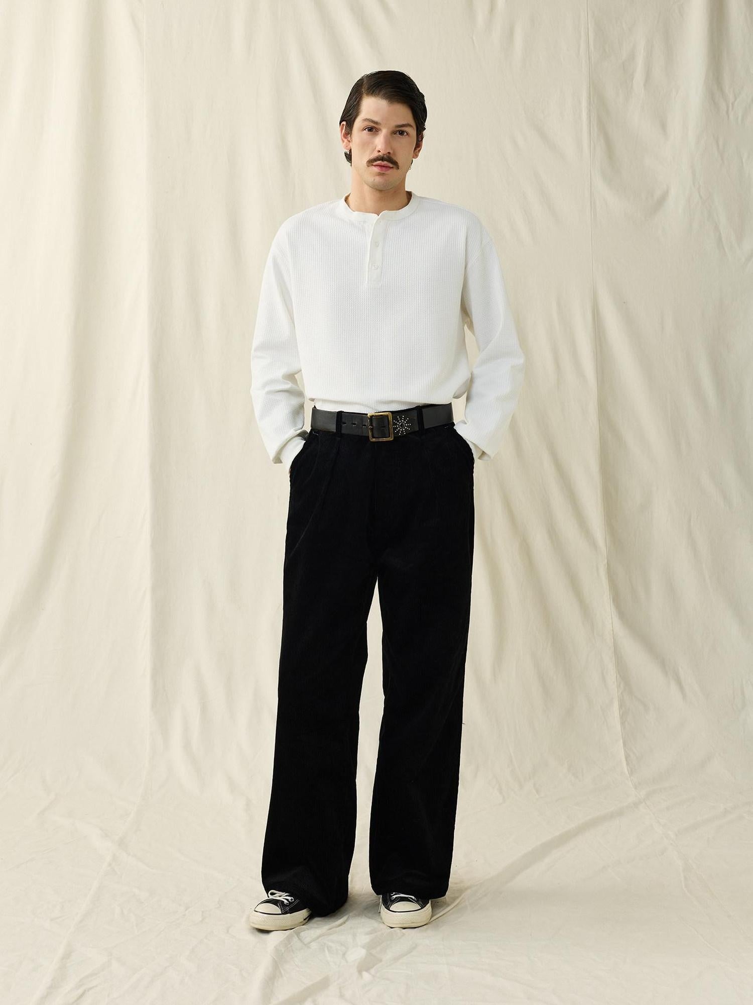 SUPERTOFU Durable Corduroy 100 Percent Cotton Casual Straight Zip Unisex Straight Pants