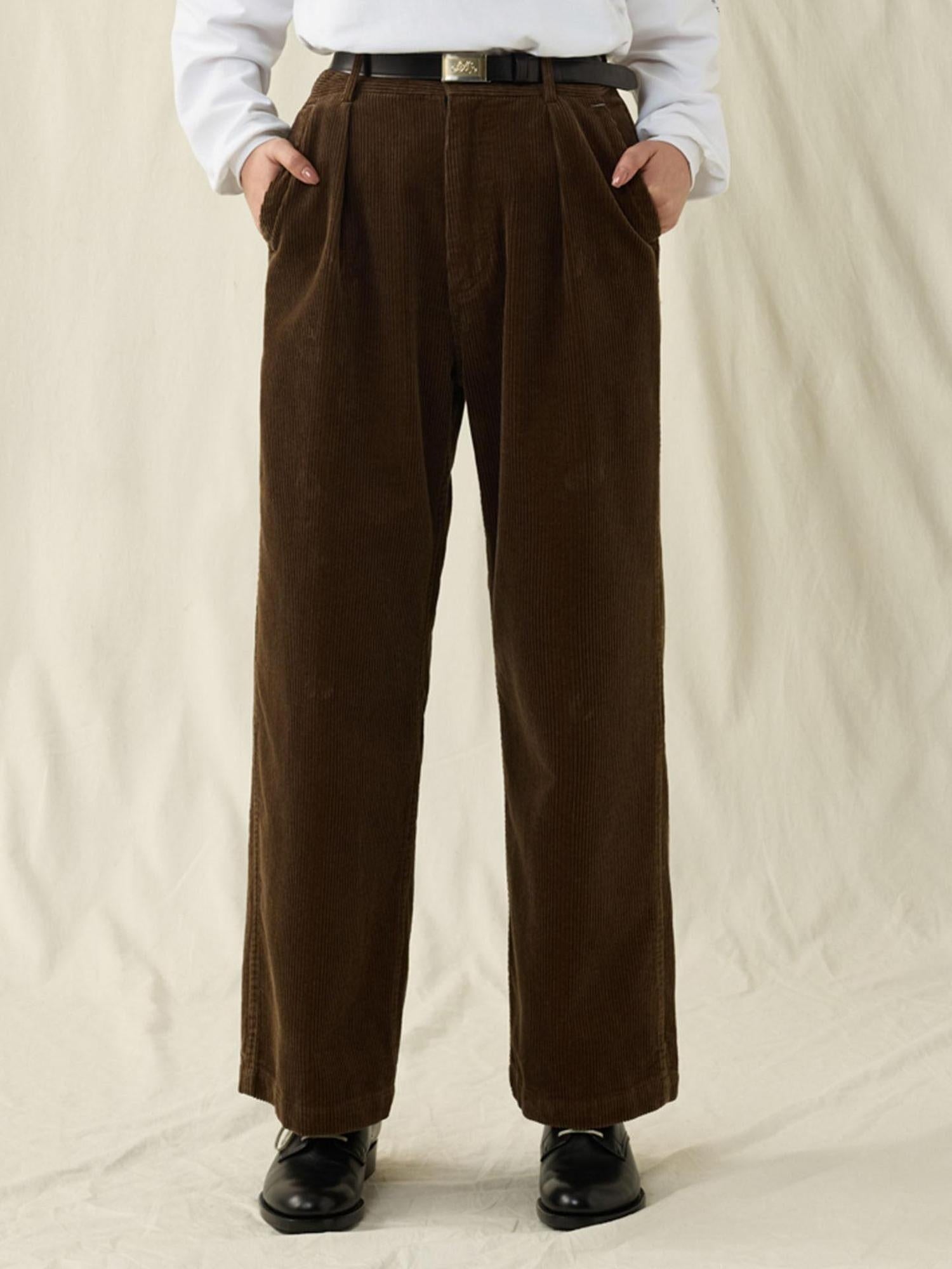 SUPERTOFU Durable Corduroy 100 Percent Cotton Casual Straight Zip Unisex Straight Pants