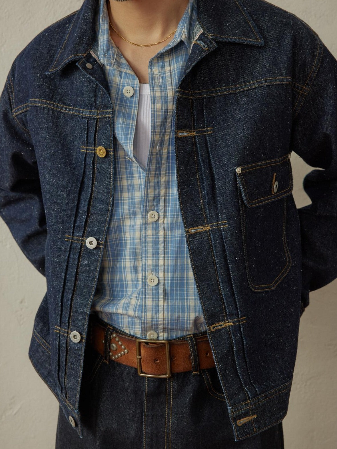 SUPERTOFU Durable Cotton Hemp Blend Raw Selvedge Shirt Collar Unisex Denim Jackets