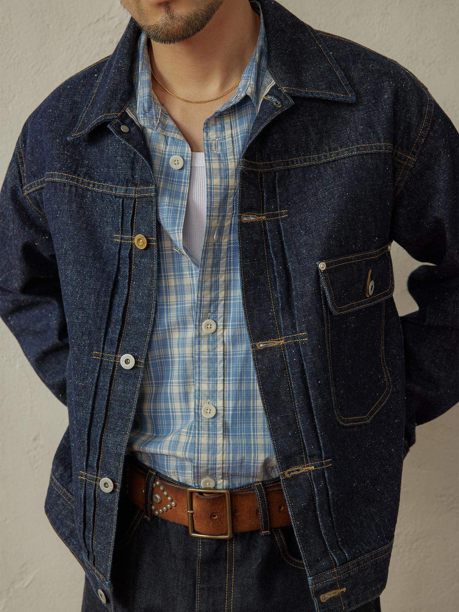 SUPERTOFU Durable Cotton Hemp Blend Raw Selvedge Shirt Collar Unisex Denim Jackets