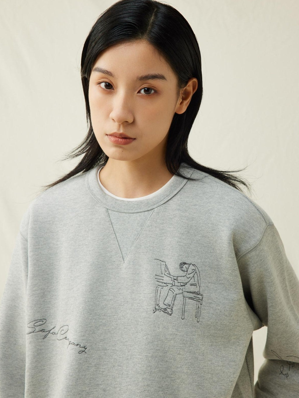 SUPERTOFU Embroidered 100 Percent Cotton Loose Fit Unisex Raglan Heather Gray Sweatshirts