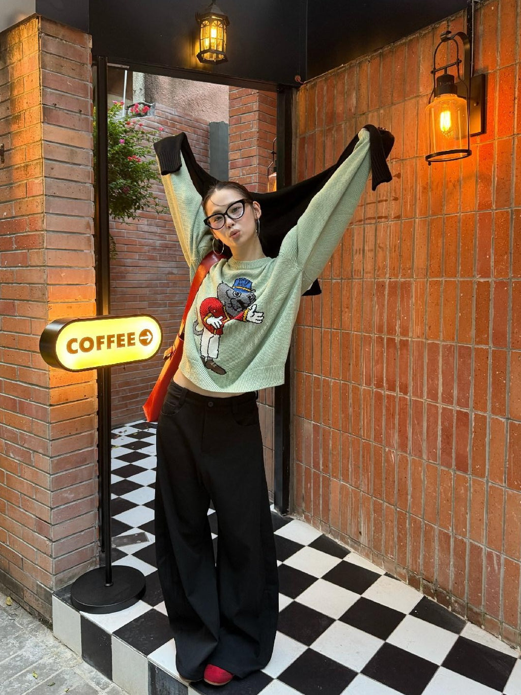 SUPERTOFU Embroidered Acrylic Cotton Blend Youth Crewneck Unisex Casual Warm Knit Sweaters
