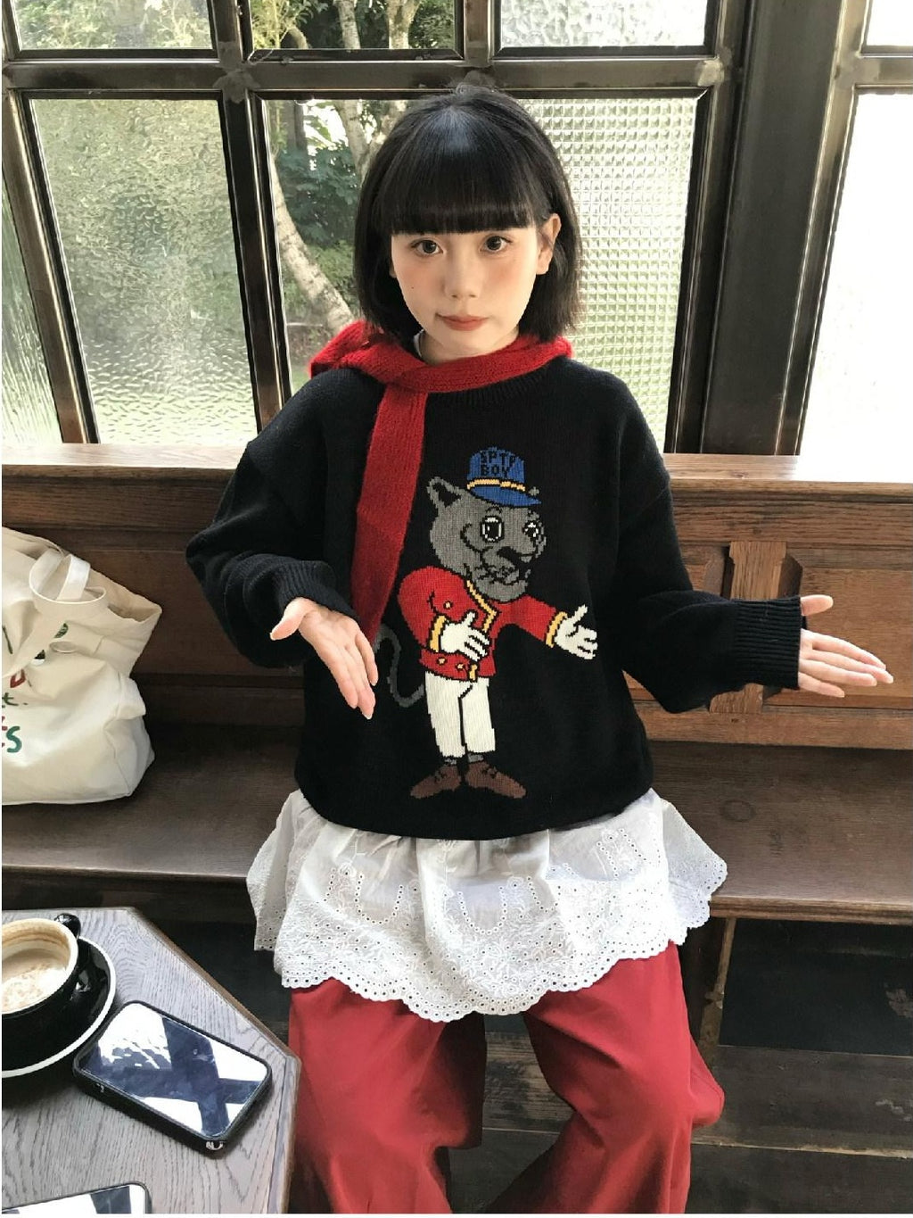 SUPERTOFU Embroidered Acrylic Cotton Blend Youth Crewneck Unisex Casual Warm Knit Sweaters