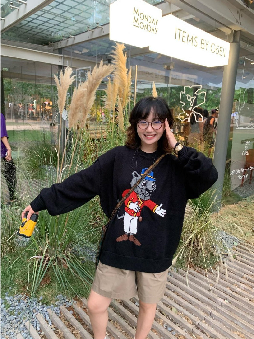 SUPERTOFU Embroidered Acrylic Cotton Blend Youth Crewneck Unisex Casual Warm Knit Sweaters