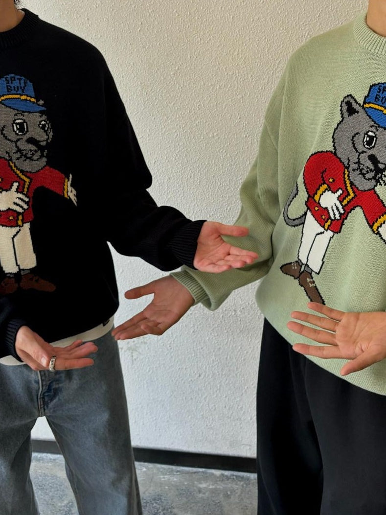 SUPERTOFU Embroidered Acrylic Cotton Blend Youth Crewneck Unisex Casual Warm Knit Sweaters