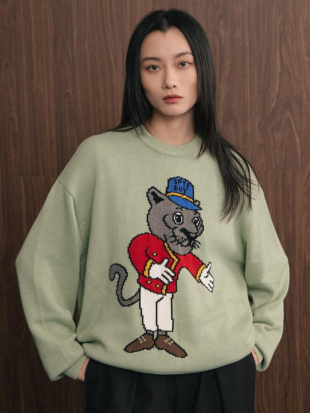 SUPERTOFU Embroidered Acrylic Cotton Blend Youth Crewneck Unisex Casual Warm Knit Sweaters