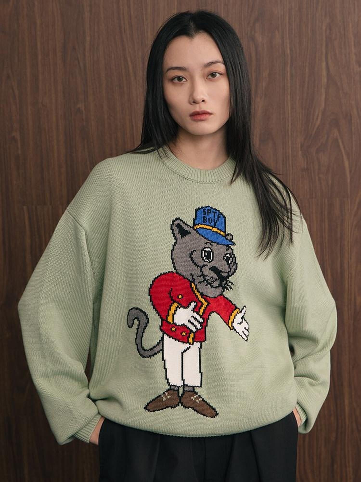 SUPERTOFU Embroidered Acrylic Cotton Blend Youth Crewneck Unisex Casual Warm Knit Sweaters