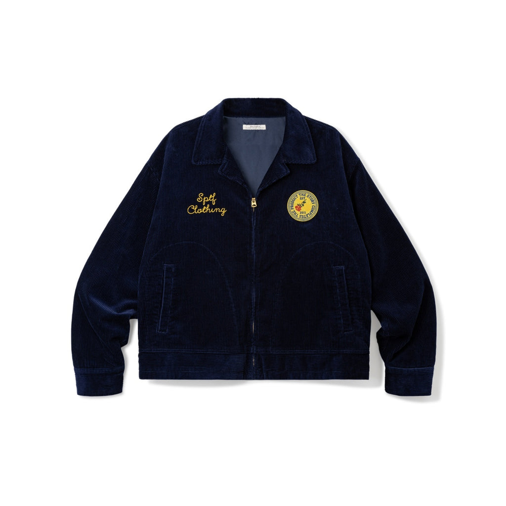 SUPERTOFU Embroidered Corduroy Loose Fit Workwear Lapel Zipper Blue Unisex Rose Utility Jackets