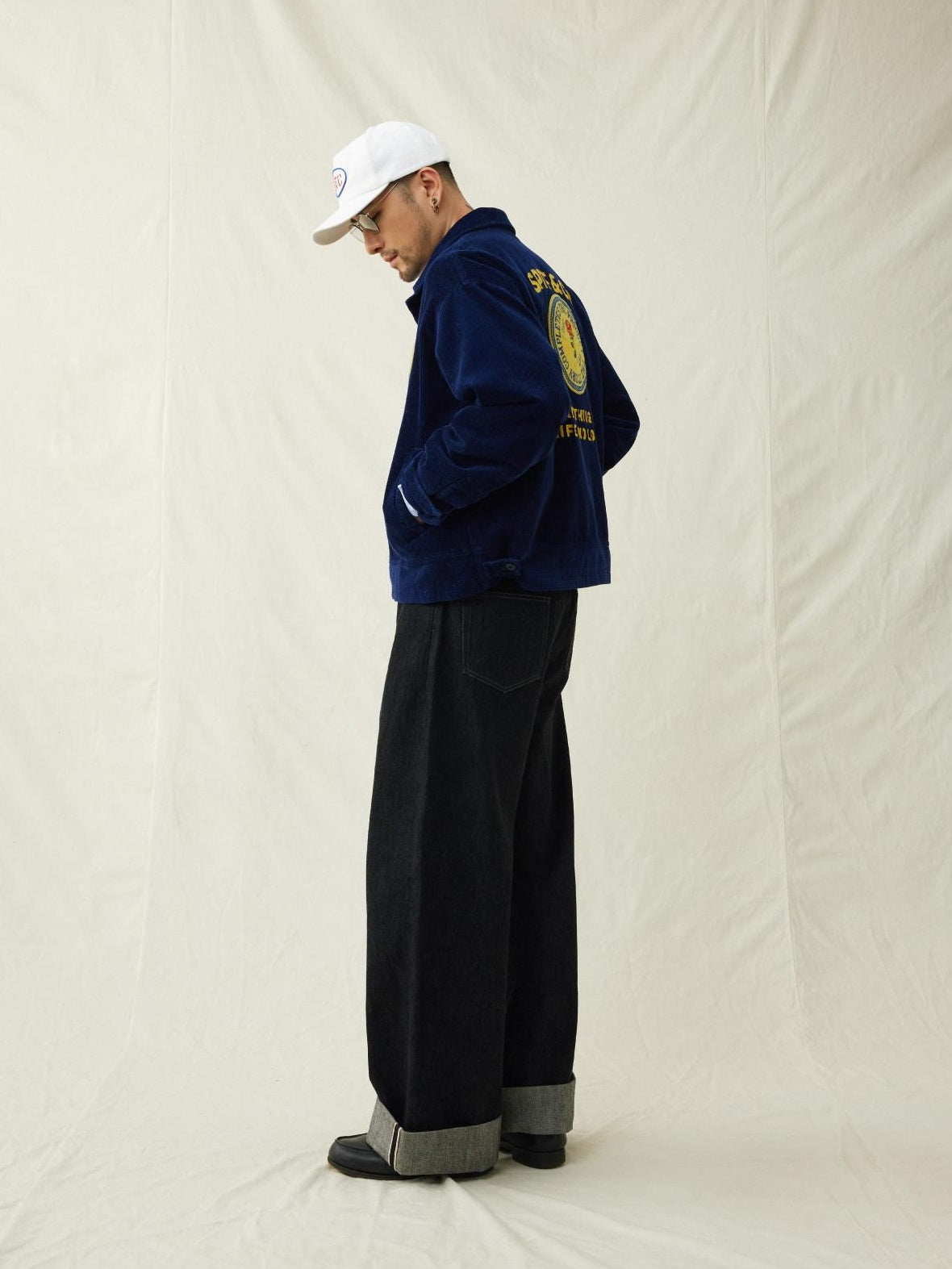 SUPERTOFU Embroidered Corduroy Loose Fit Workwear Lapel Zipper Blue Unisex Rose Utility Jackets