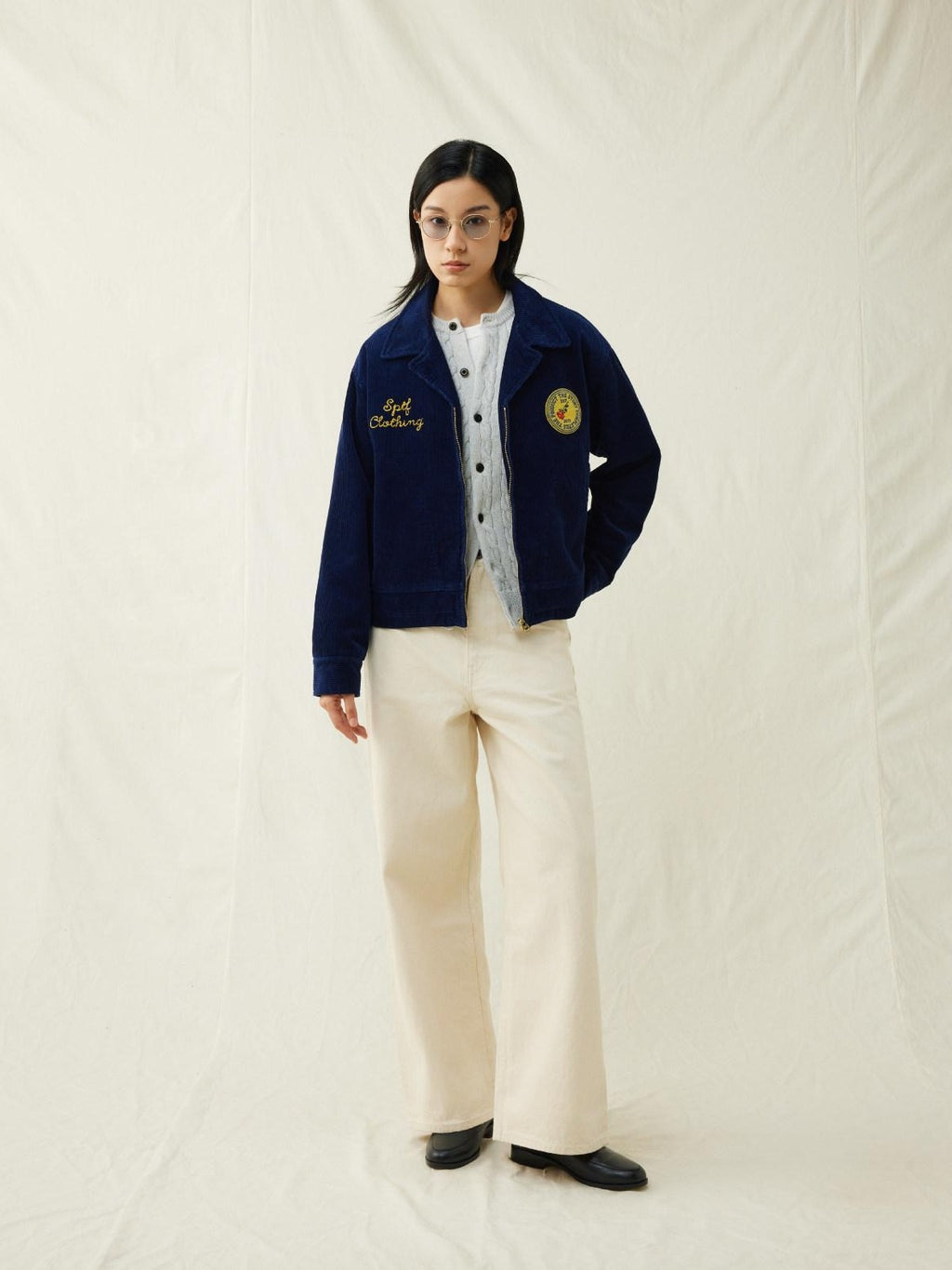 SUPERTOFU Embroidered Corduroy Loose Fit Workwear Lapel Zipper Blue Unisex Rose Utility Jackets
