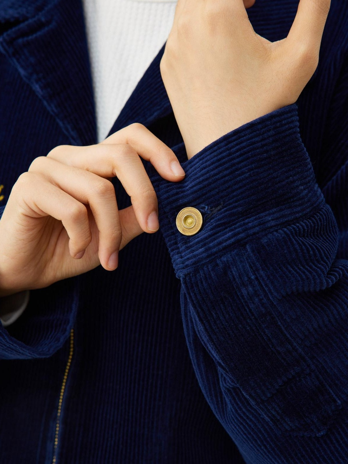 SUPERTOFU Embroidered Corduroy Loose Fit Workwear Lapel Zipper Blue Unisex Rose Utility Jackets