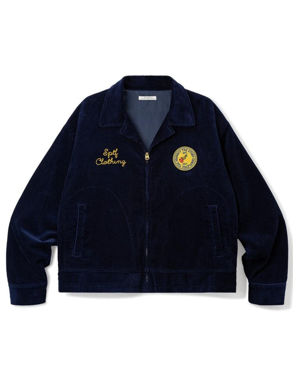SUPERTOFU Embroidered Corduroy Loose Fit Workwear Lapel Zipper Blue Unisex Rose Utility Jackets