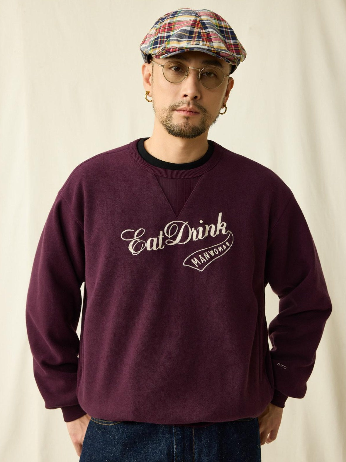 SUPERTOFU Embroidered Cotton Blend Crewneck Unisex Casual Letter Print Purple Sweatshirts