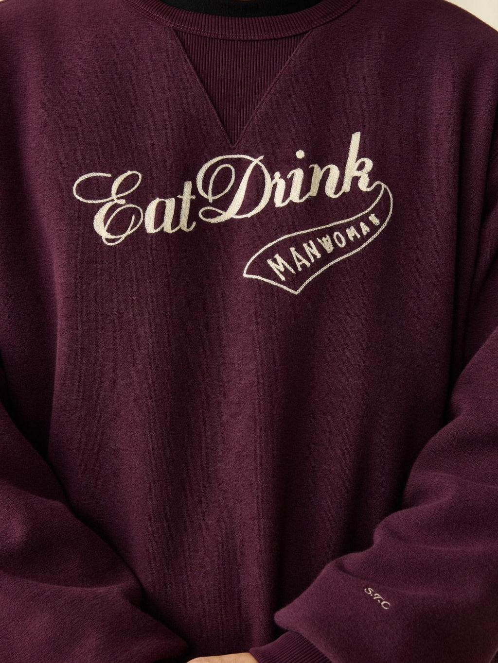 SUPERTOFU Embroidered Cotton Blend Crewneck Unisex Casual Letter Print Purple Sweatshirts