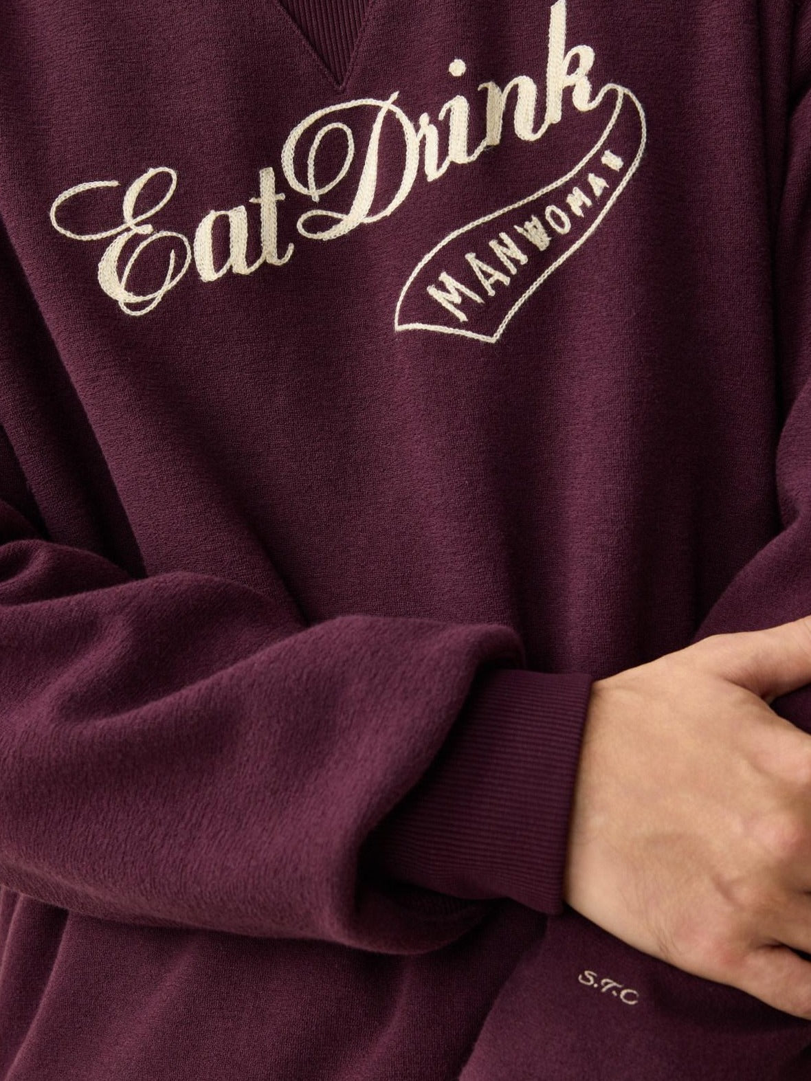 SUPERTOFU Embroidered Cotton Blend Crewneck Unisex Casual Letter Print Purple Sweatshirts