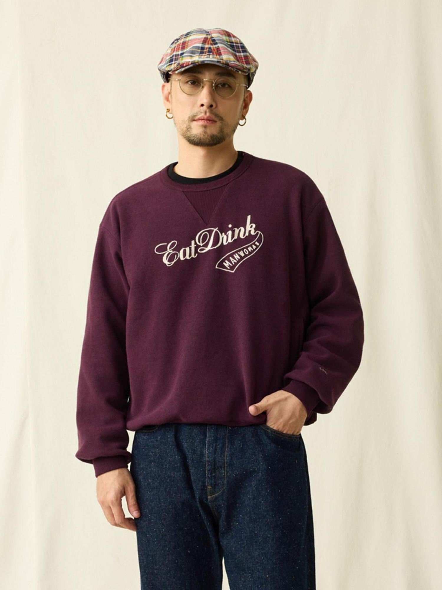 SUPERTOFU Embroidered Cotton Blend Crewneck Unisex Casual Letter Print Purple Sweatshirts