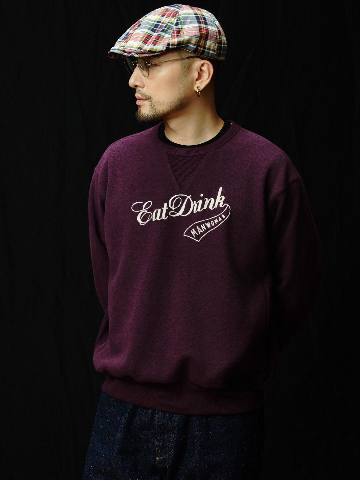 SUPERTOFU Embroidered Cotton Blend Crewneck Unisex Casual Letter Print Purple Sweatshirts