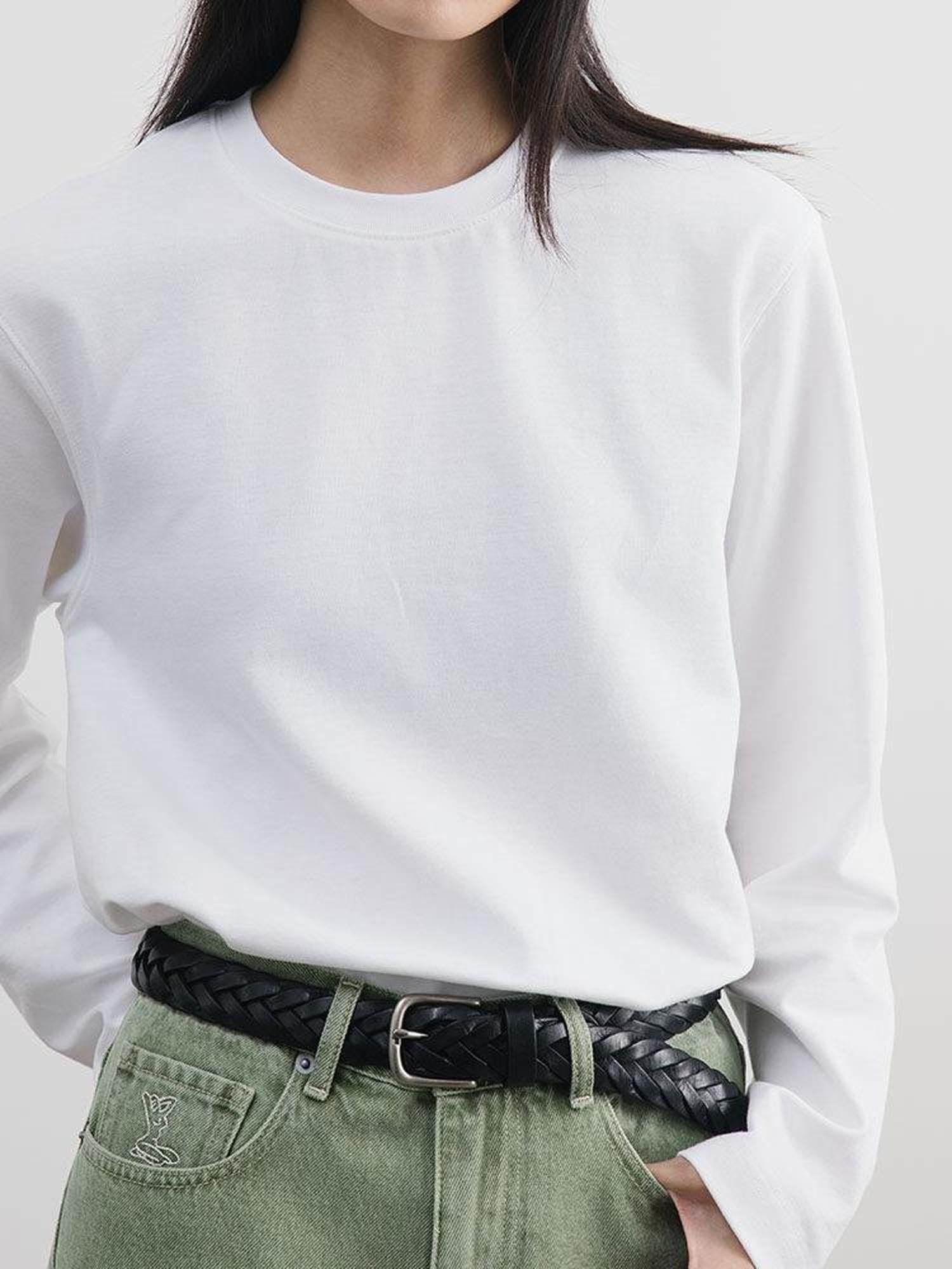 SUPERTOFU Embroidered Cotton Loose Casual Unisex Crew Neck Logo Long Sleeve T-Shirts