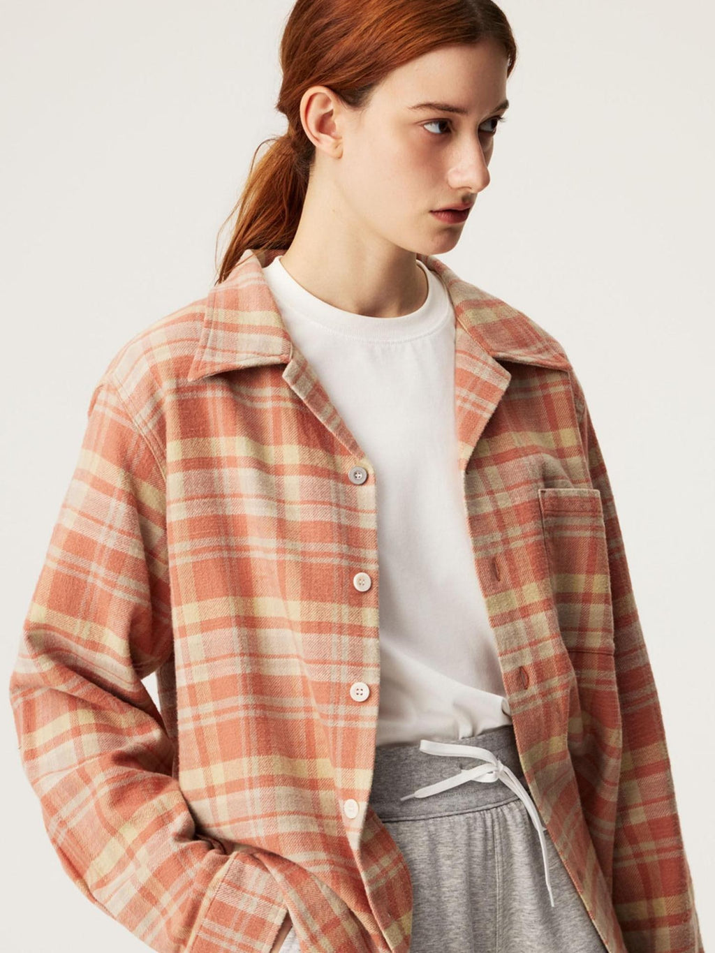 SUPERTOFU Embroidered Orange Cotton Flannel Loose Retro Cuban Collar Unisex Check Shirts