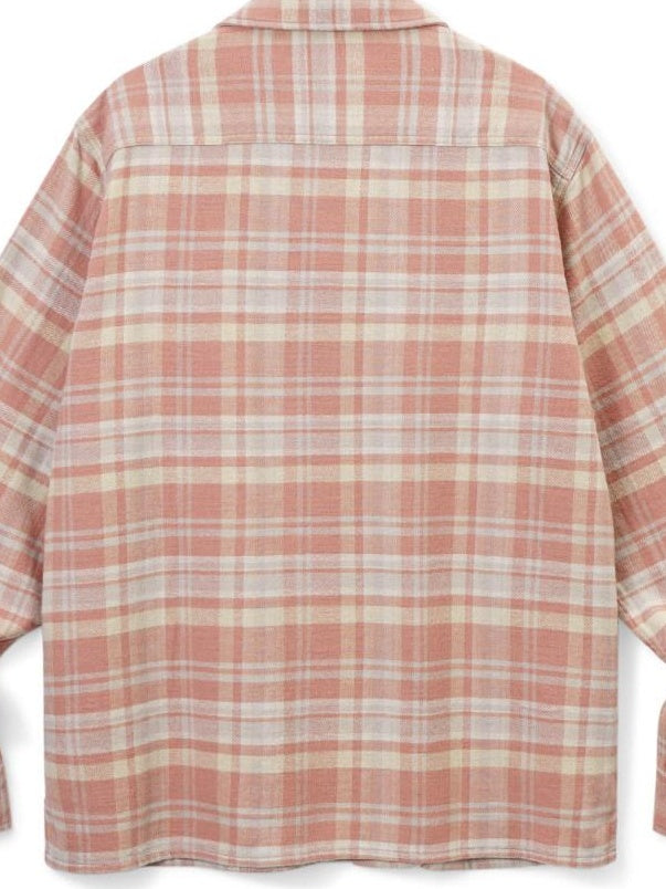 SUPERTOFU Embroidered Orange Cotton Flannel Loose Retro Cuban Collar Unisex Check Shirts