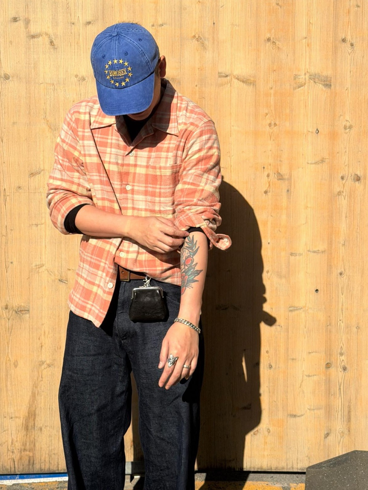 SUPERTOFU Embroidered Orange Cotton Flannel Loose Retro Cuban Collar Unisex Check Shirts