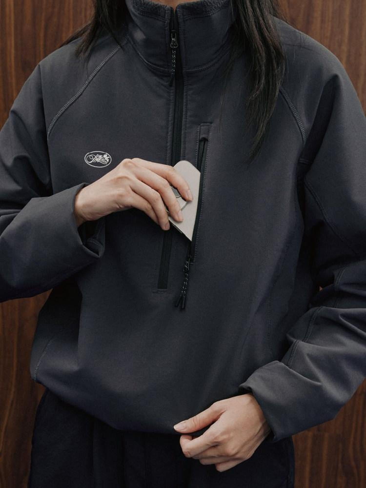 SUPERTOFU Fitted Youth Casual Stand Collar Long Sleeve Unisex Stretch Black Gray Sweatshirts